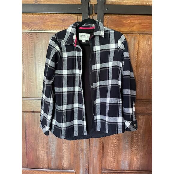 Orvis Jackets & Blazers - Orvis Size Medium Flannel Shirt Jacket Fleece‎ Lined Black & White 100% Cotton